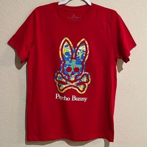 Psycho Bunny men's red t-shirt with print , short sleeves.  Size M.